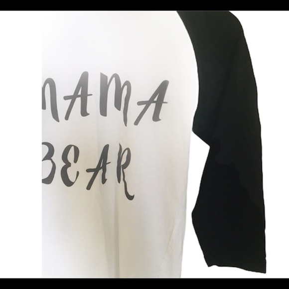 AUTHENTIC TSHIRT COMPANY Mama Bear Print Raglan Varsity Top Tee Ivory/Black XS - Picture 5 of 7